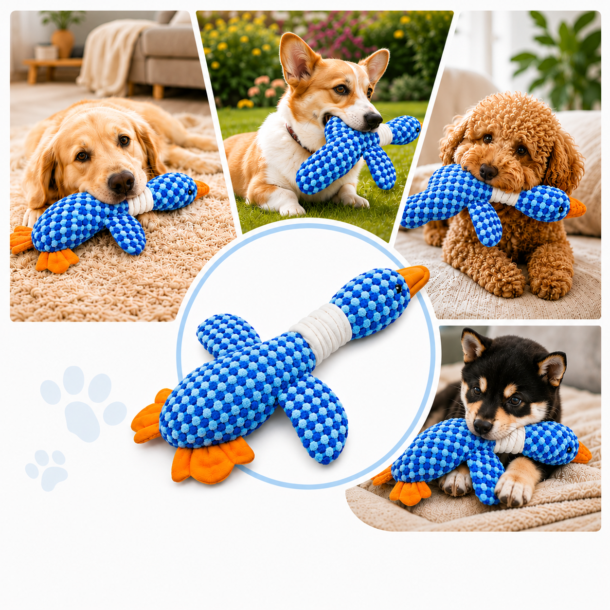 Interactive Goose Plush Dog Toy - Blue