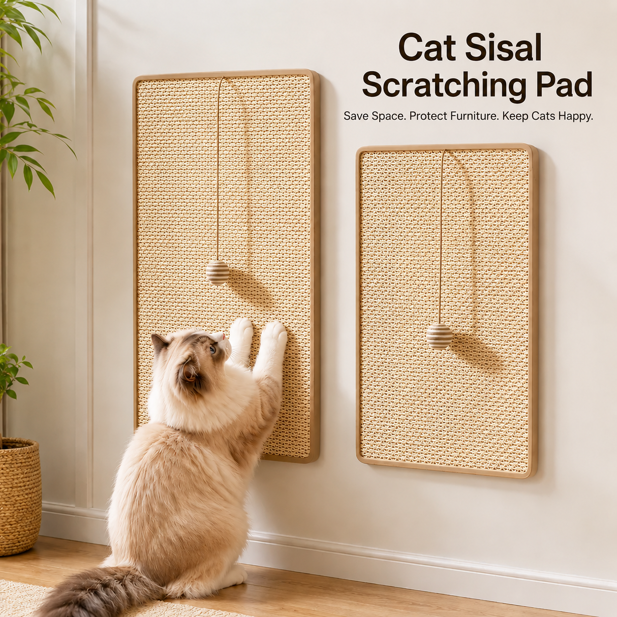 Cat Sisal Scratching Pad Anti Scratch Furniture Protector Mat With Ball 50x90cm