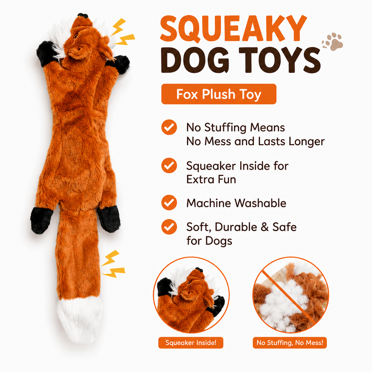 Plush Fox Dog Toy Squeak No Stuffing Chew Toy 45cm