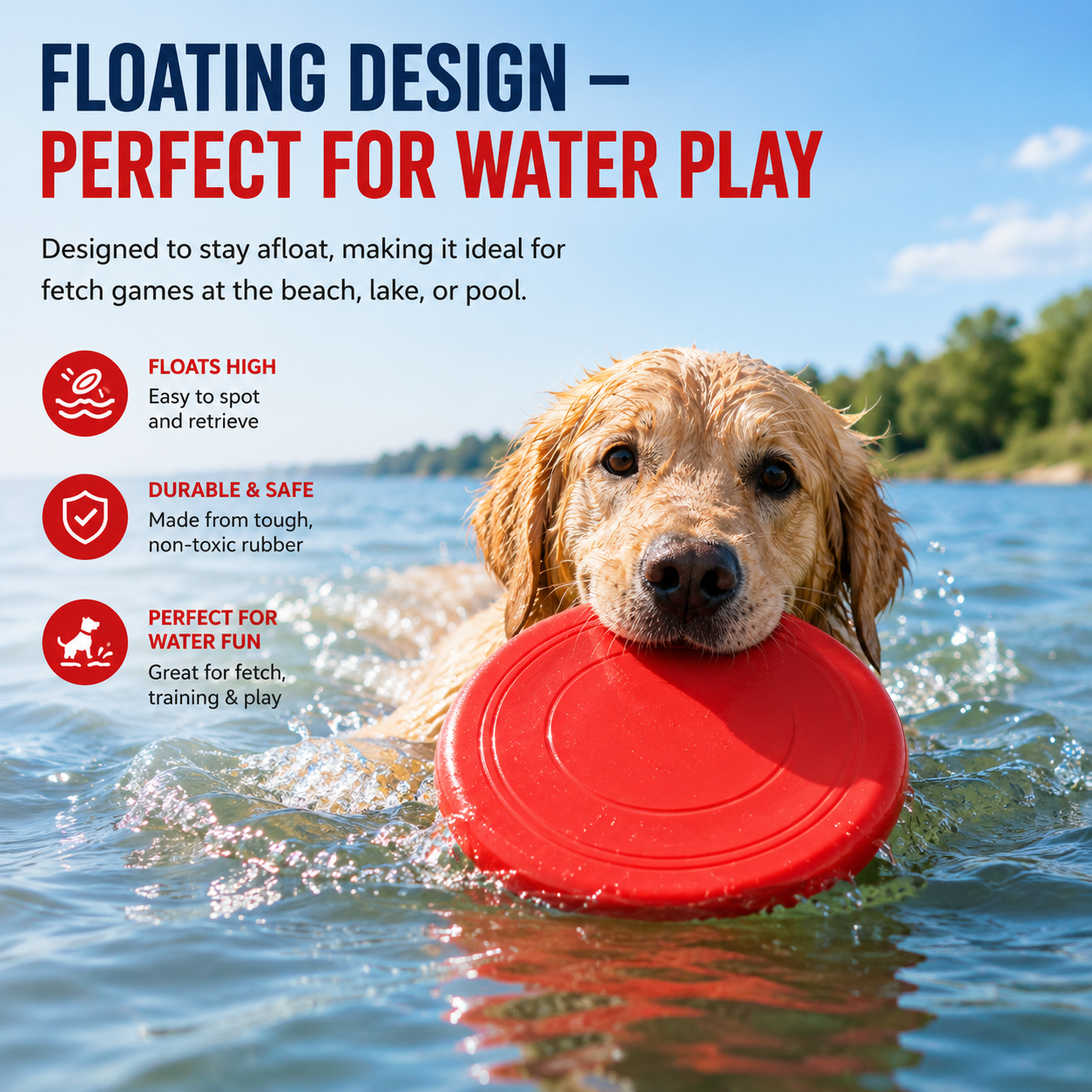 Rubber Flying Disc Dog Toy for Outdoor Fetch and Training Play - Red