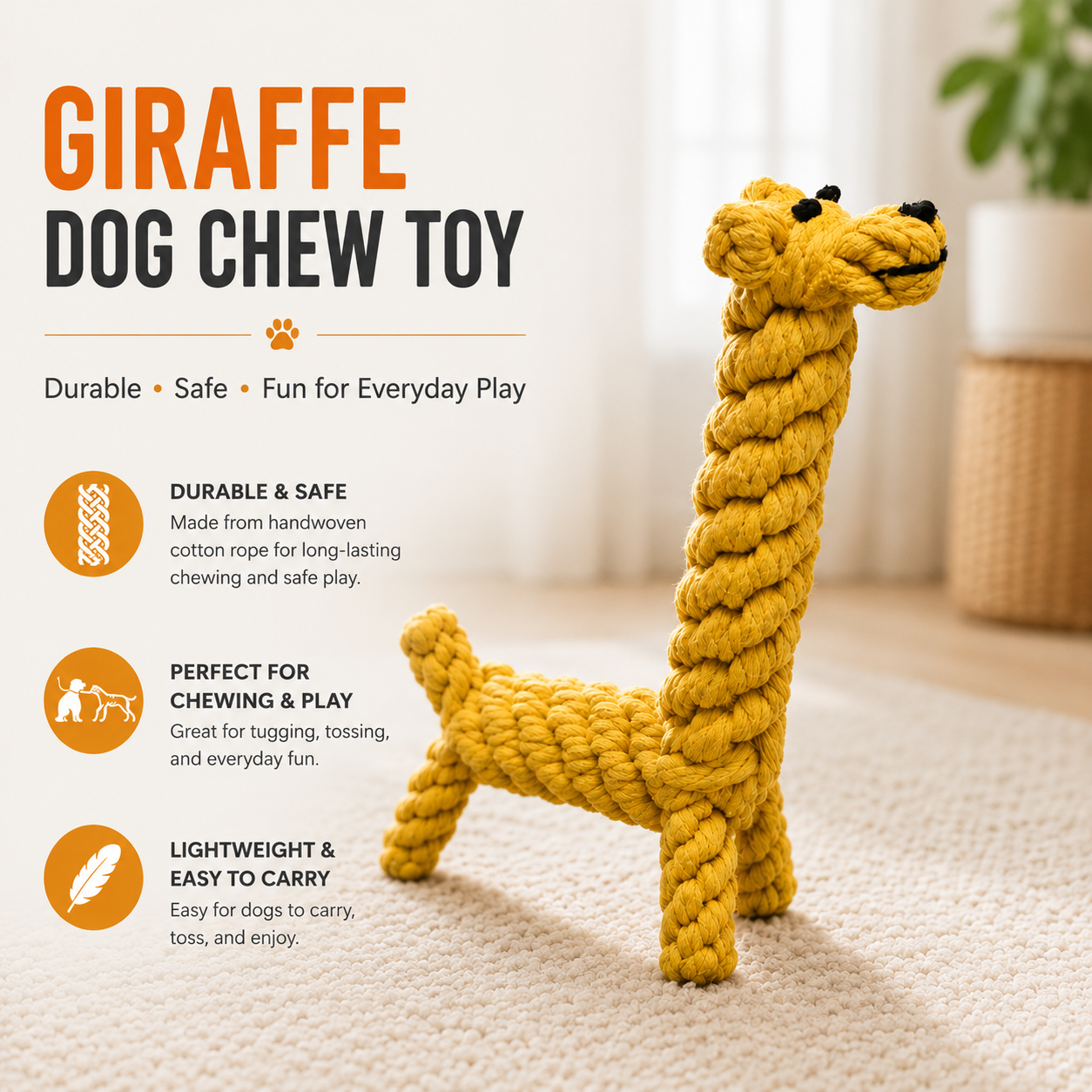 Cotton Rope Knot Giraffe Dog Chew Toy for Puppies and Small Dogs