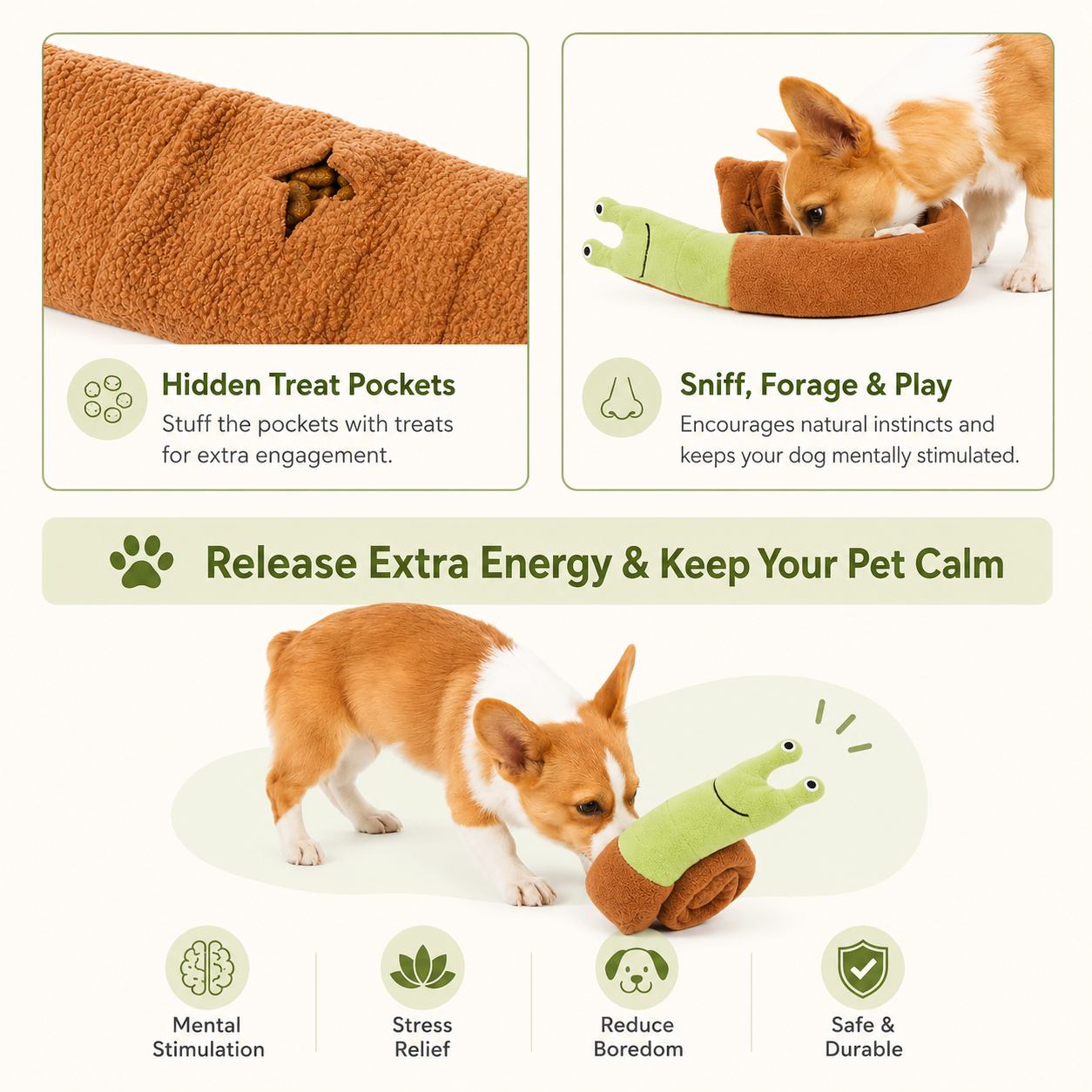 Plush Sniffing Puzzle Snail Toy for Dogs and Cats