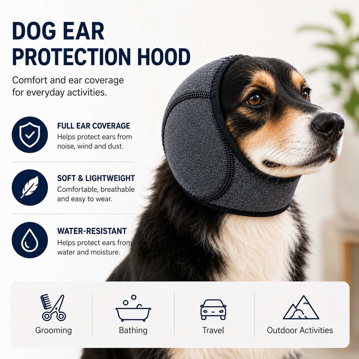 Dog Ear Protection Hood for Grooming Bathing Outdoor Activities and Noise Comfort