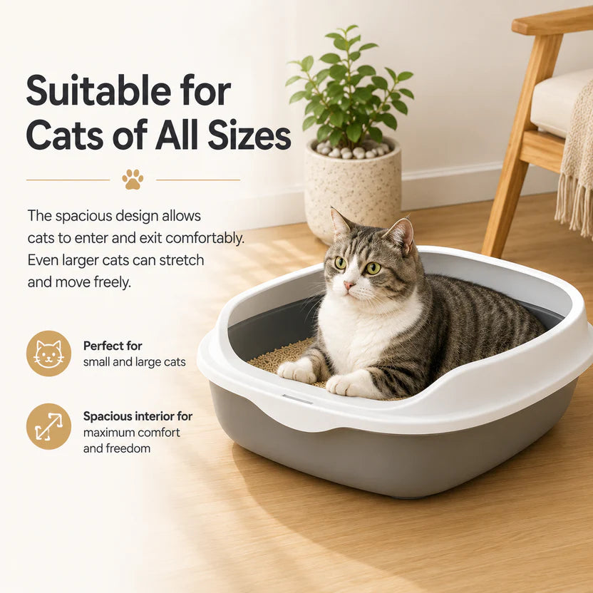 Semi-Enclosed Cat Litter Box Large Spatter Resistant Pet Toilet with Pedal Design