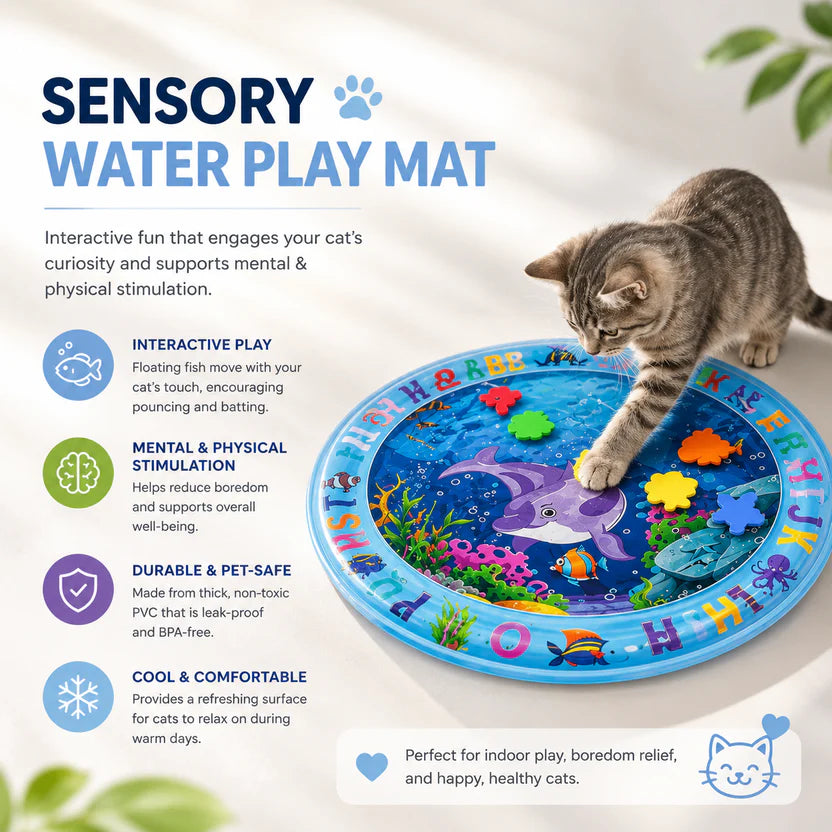 Round Cat Sensory Water Mat Interactive Cooling Play Pad for Indoor Pets