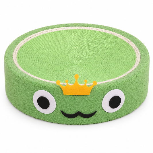 Plush Round Frog Cat Scratcher Bed with Sisal Scratching Surface
