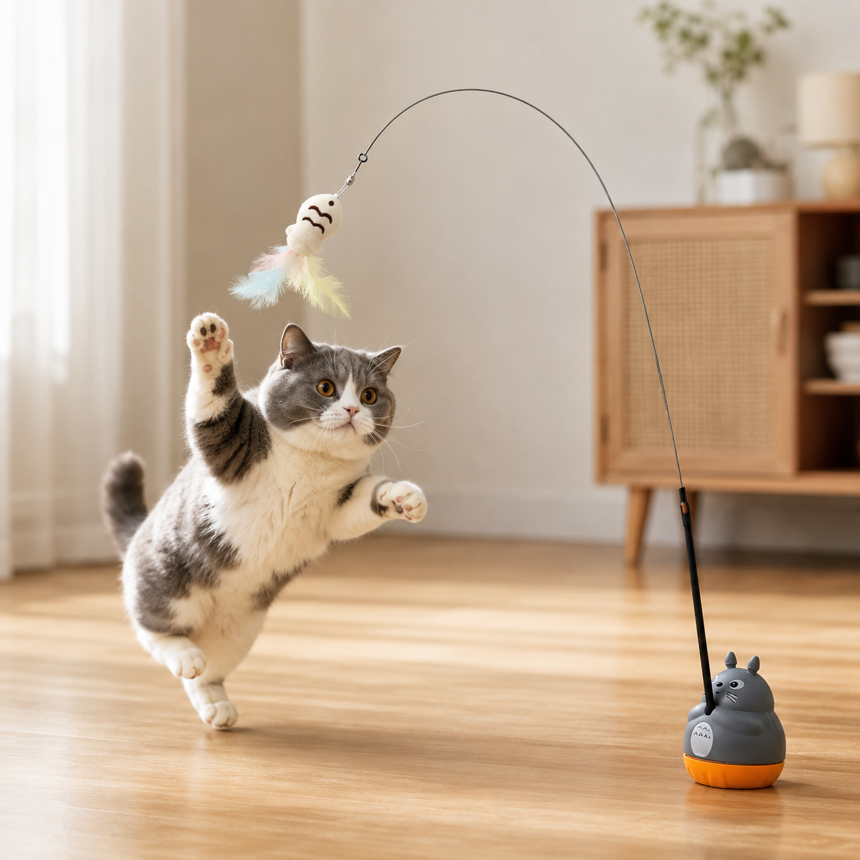 Cat Feather Teaser Toy with Flexible Steel Wire and Suction Cup Holder
