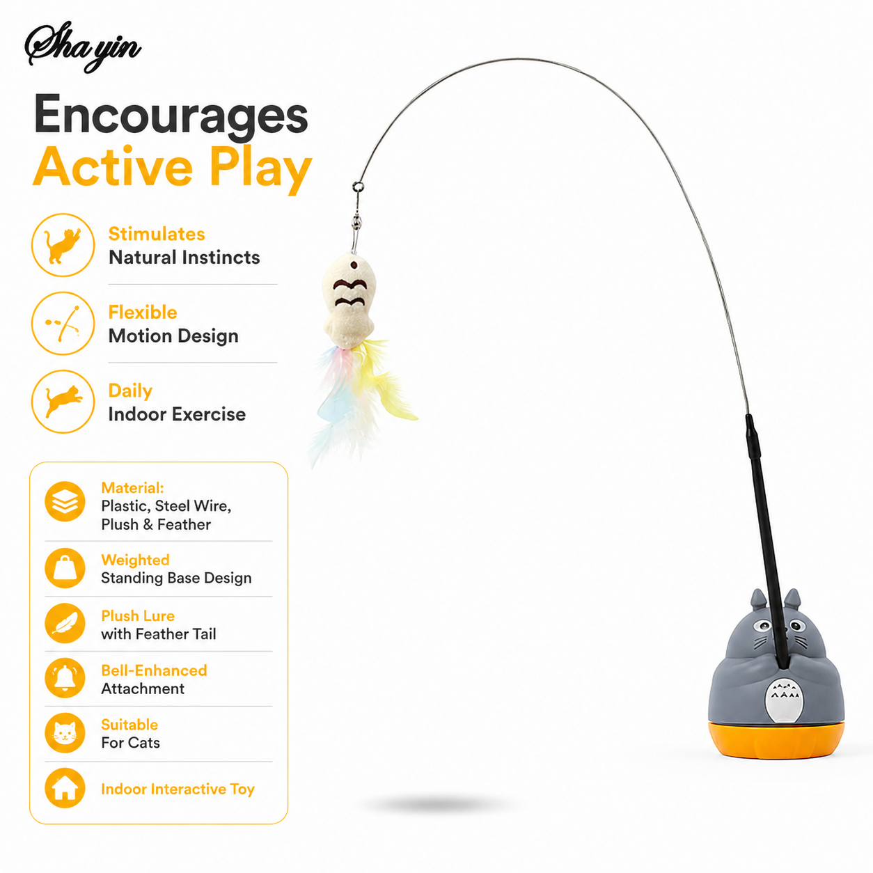 Cat Feather Teaser Toy with Flexible Steel Wire and Suction Cup Holder