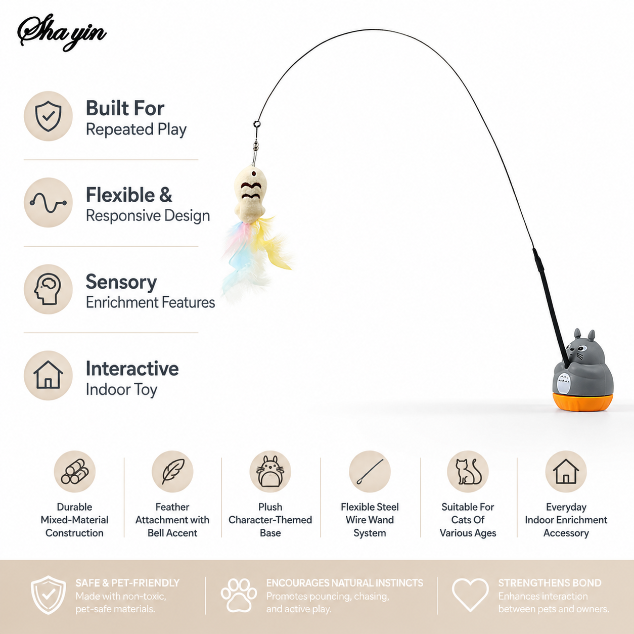 Cat Feather Teaser Toy with Flexible Steel Wire and Suction Cup Holder
