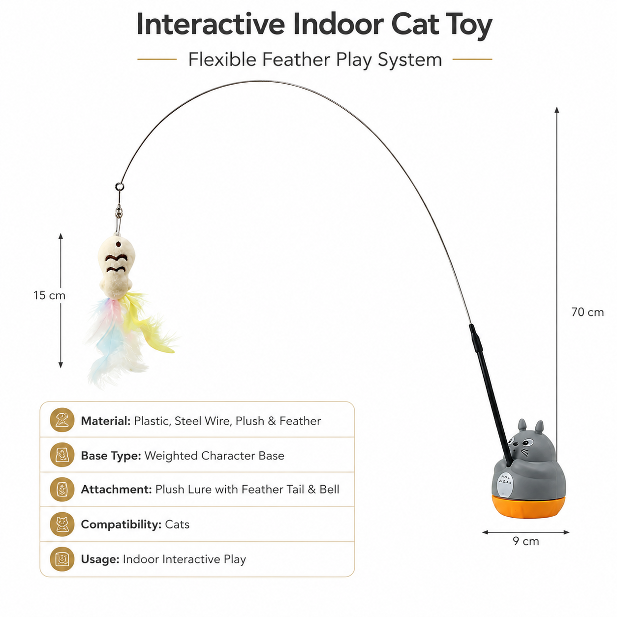 Cat Feather Teaser Toy with Flexible Steel Wire and Suction Cup Holder