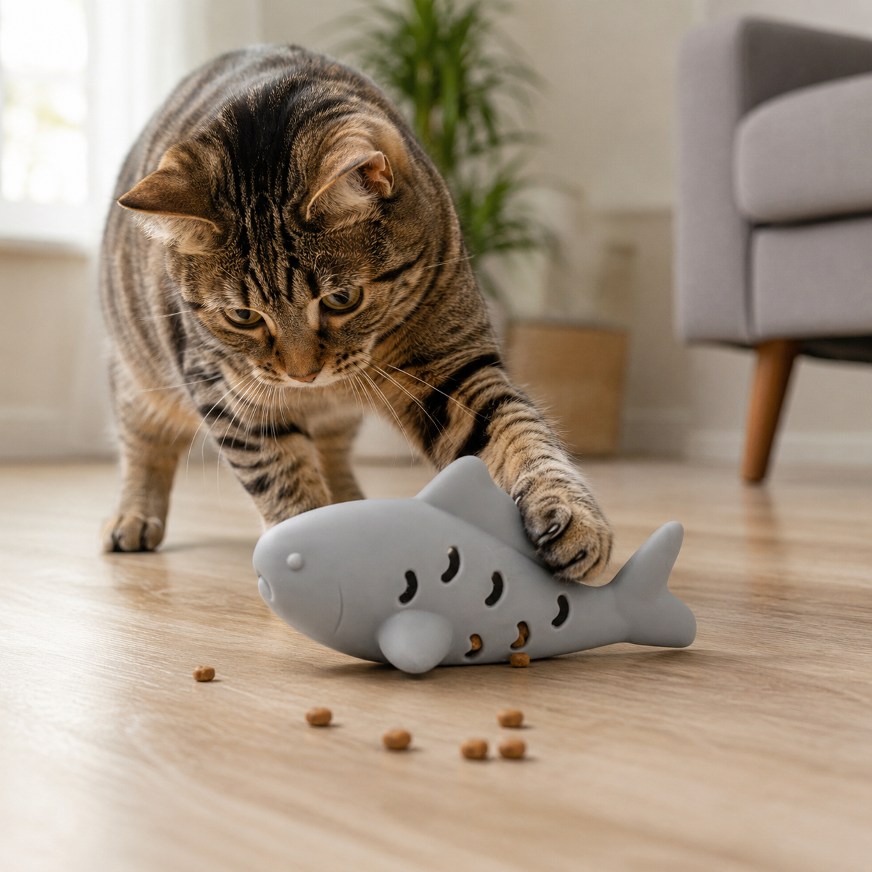 Bite-Resistant Cat Treat Dispensing Toy for Kittens and Indoor Cats - Grey