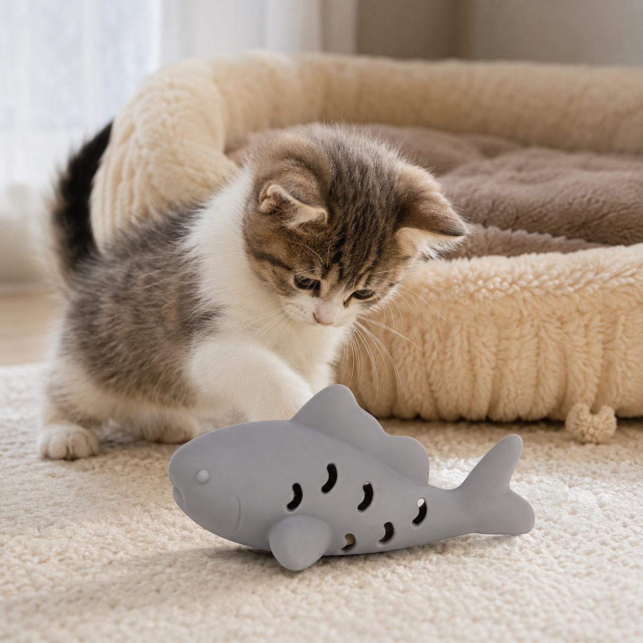 Bite-Resistant Cat Treat Dispensing Toy for Kittens and Indoor Cats - Grey