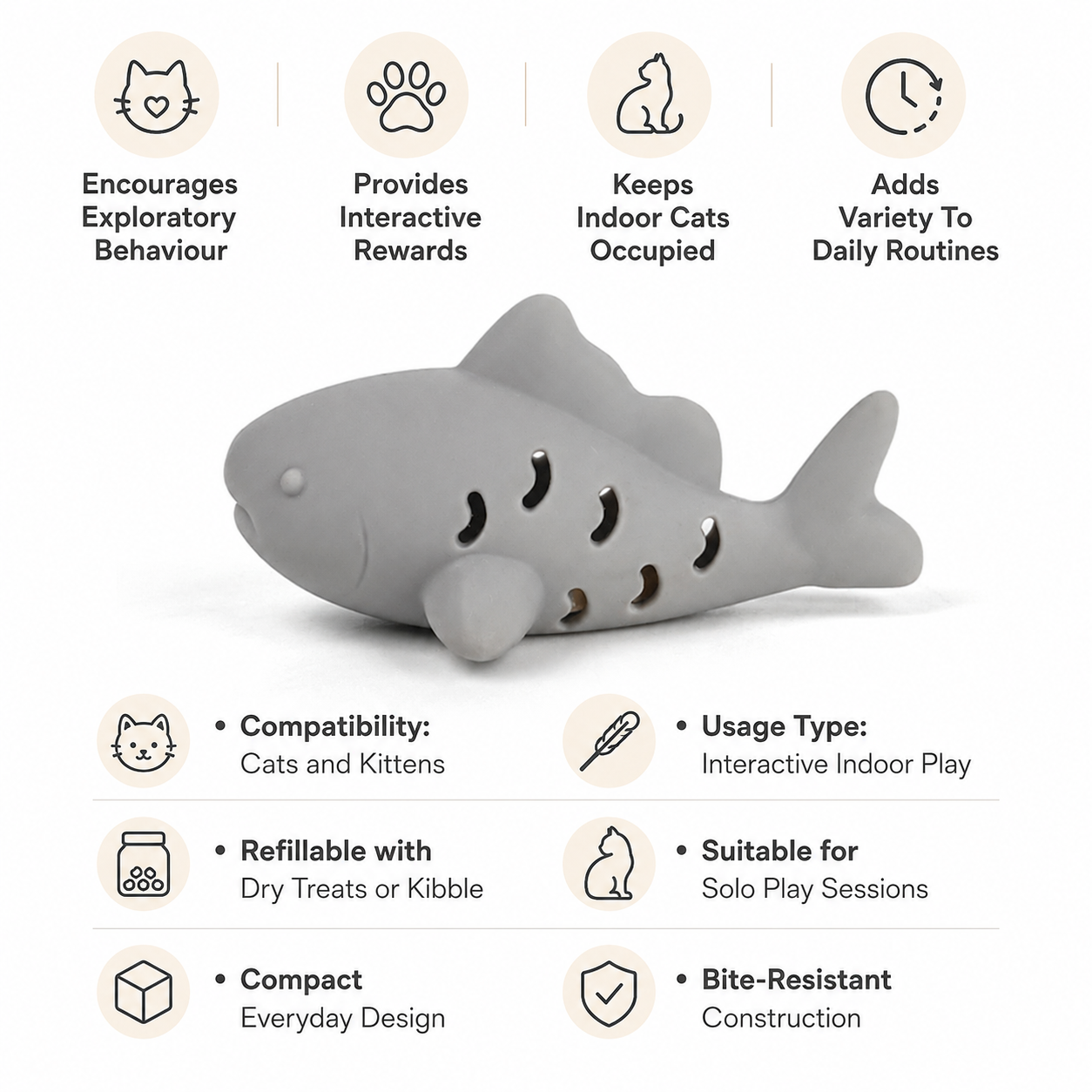 Bite-Resistant Cat Treat Dispensing Toy for Kittens and Indoor Cats - Grey