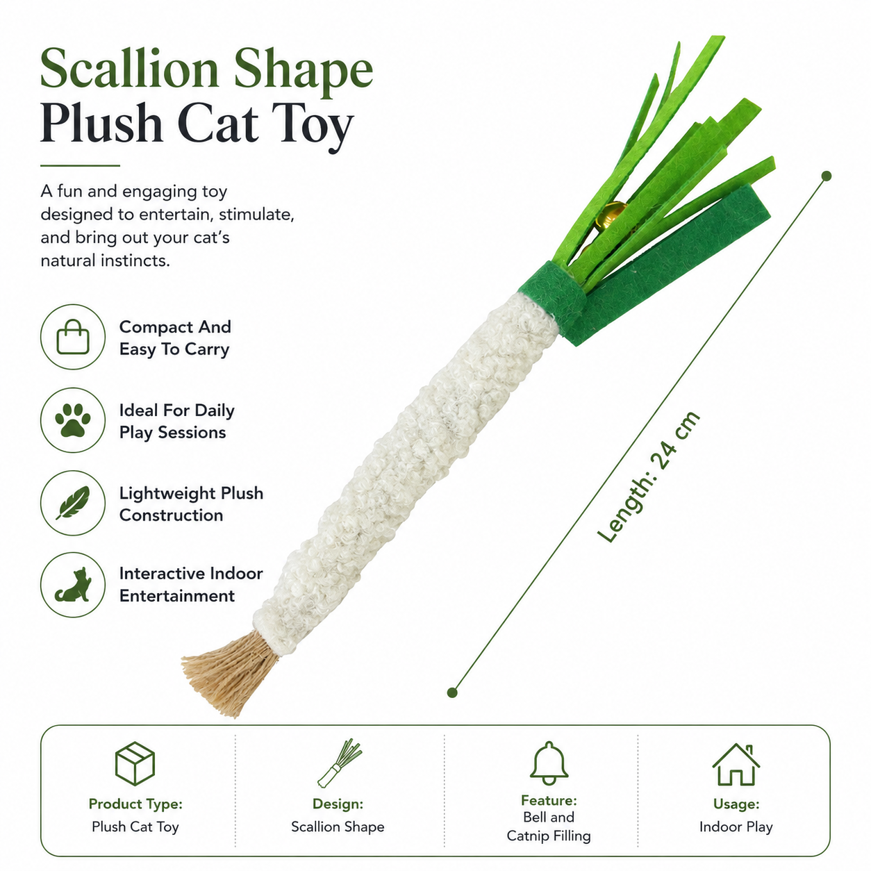 Soft Catnip Cat Toy with Built-In Bell for Playtime and Indoor Enrichment