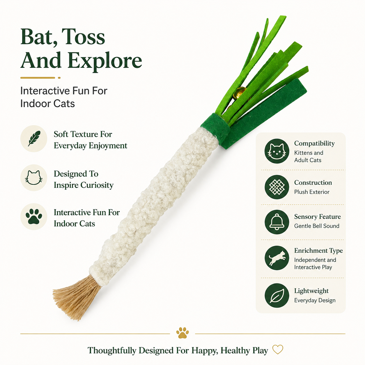 Soft Catnip Cat Toy with Built-In Bell for Playtime and Indoor Enrichment