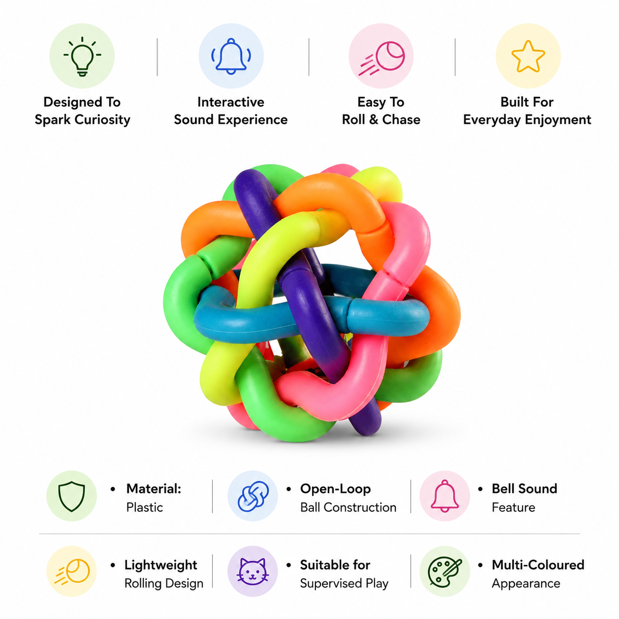 Colourful Dog Ball Toy with Bell for Interactive Fetch and Everyday Play