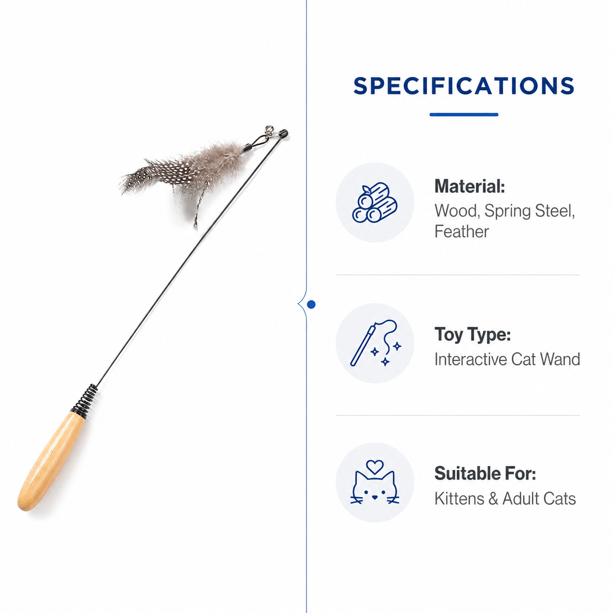 Interactive Cat Wand Toy with Feather, Spring and Bell for Kitten Play