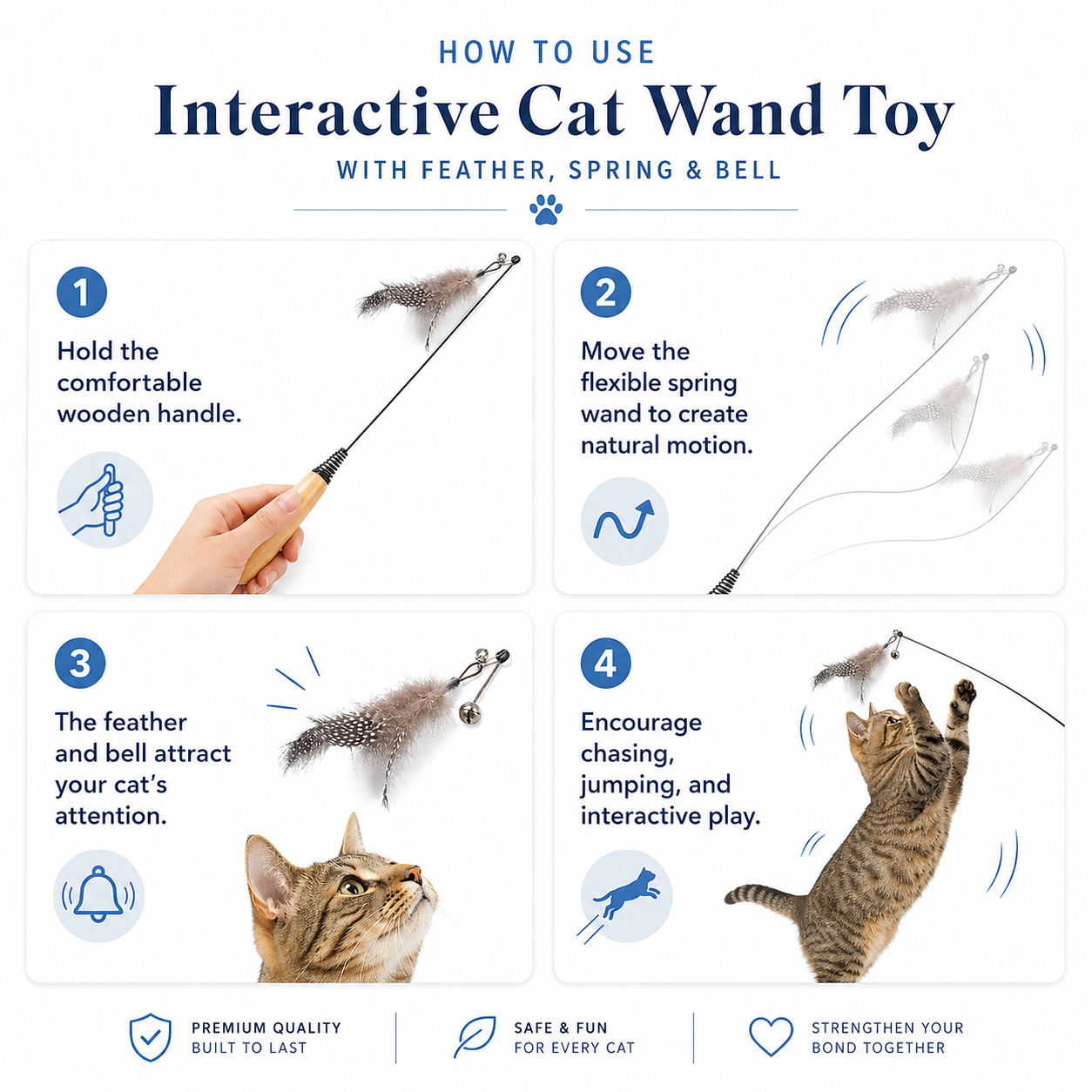 Interactive Cat Wand Toy with Feather, Spring and Bell for Kitten Play