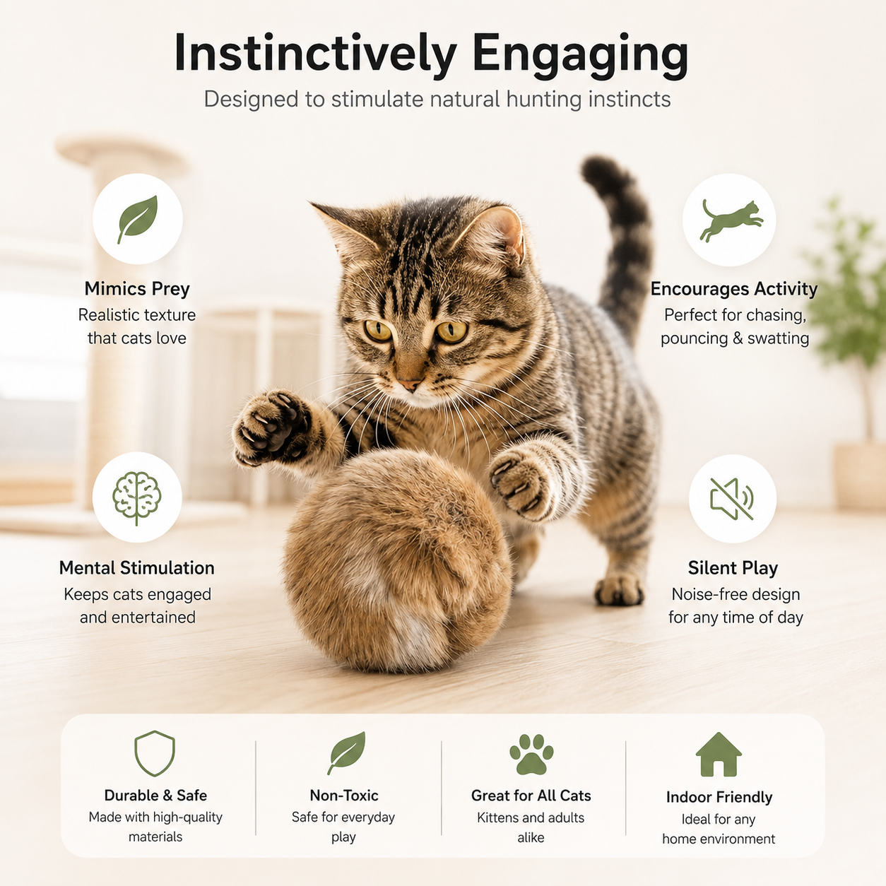 Plush Catnip Ball Interactive Faux Fur Chasing Toy for Indoor Cats