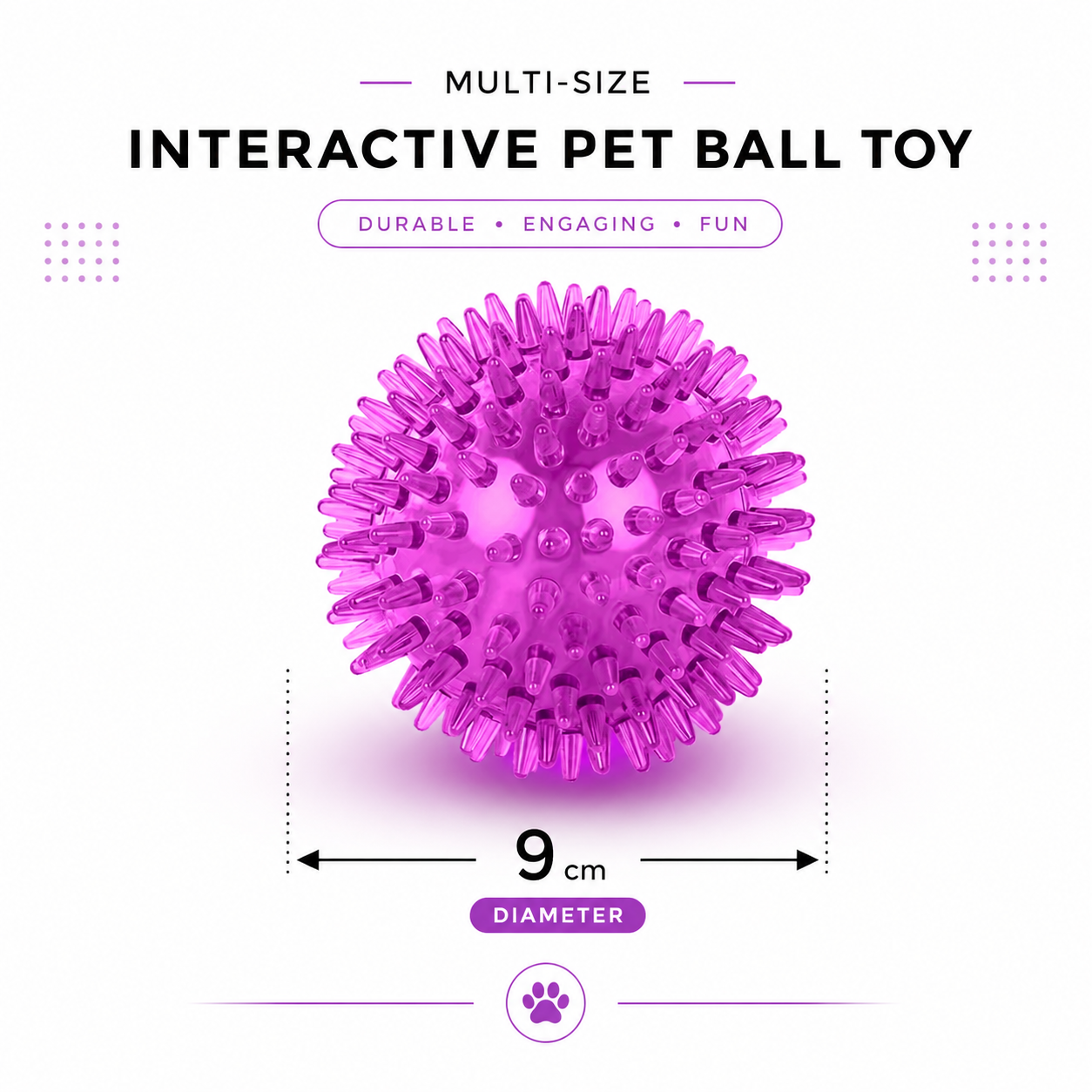 Multi-Size Interactive Pet Ball Toy for Dogs Chew Fetch and Play - Purple