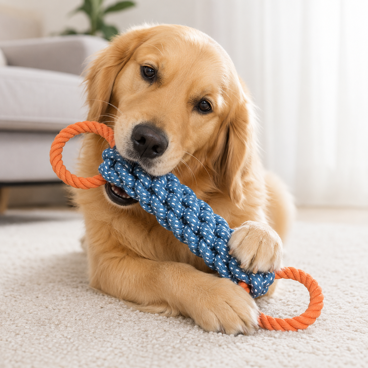 Heavy Duty Double Ring Rope Dog Toy Bite Resistant Tug and Chew Toy for Dogs - Blue
