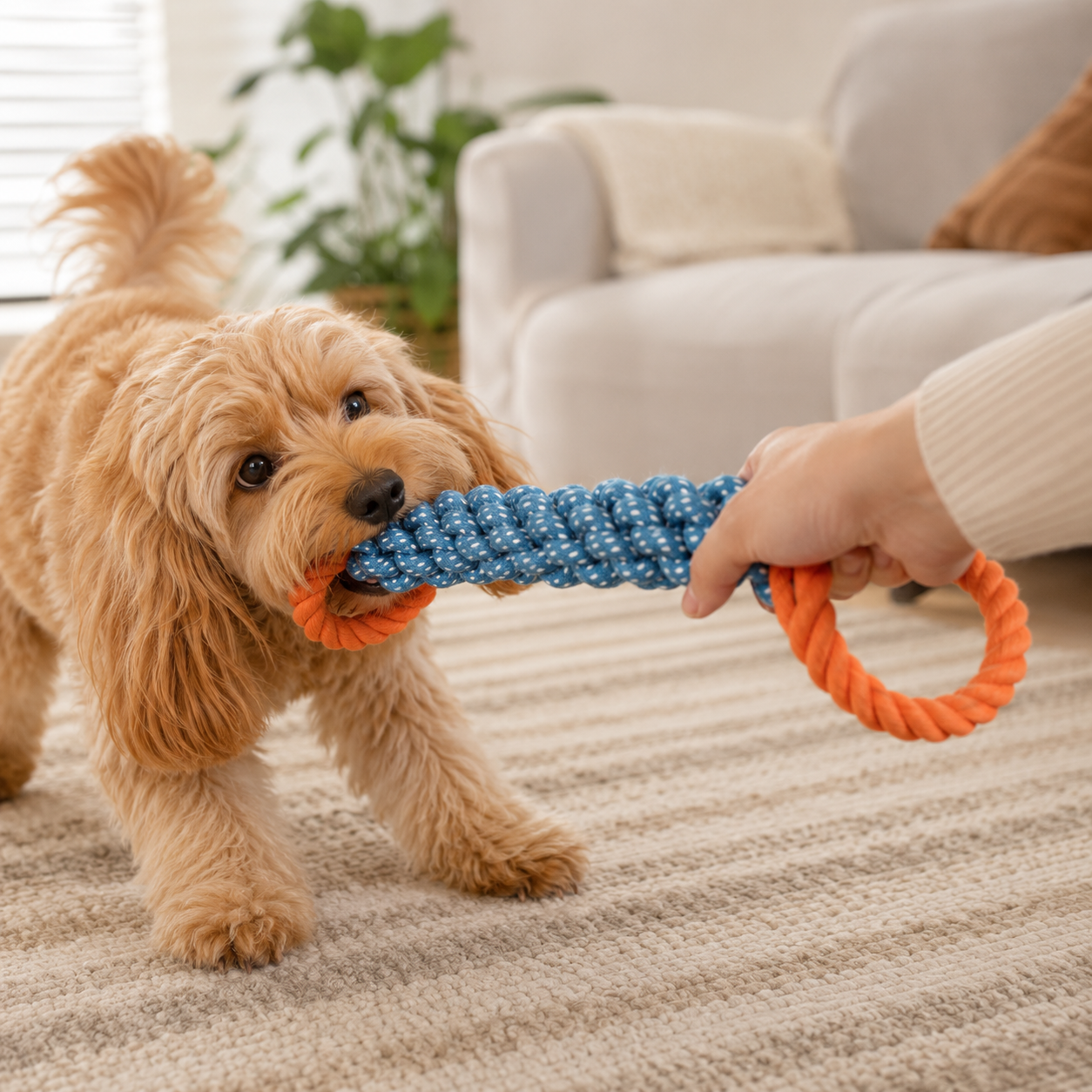 Heavy Duty Double Ring Rope Dog Toy Bite Resistant Tug and Chew Toy for Dogs - Blue