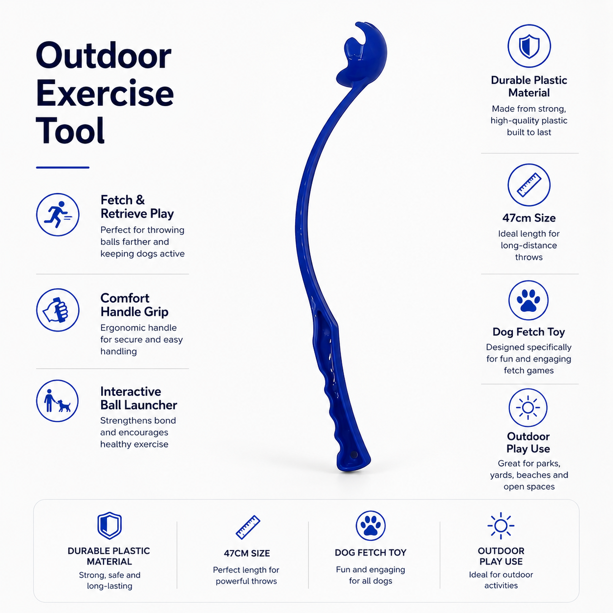 Portable Dog Tennis Ball Launcher Stick Interactive Outdoor Fetch Toy for Dogs - Dark Blue