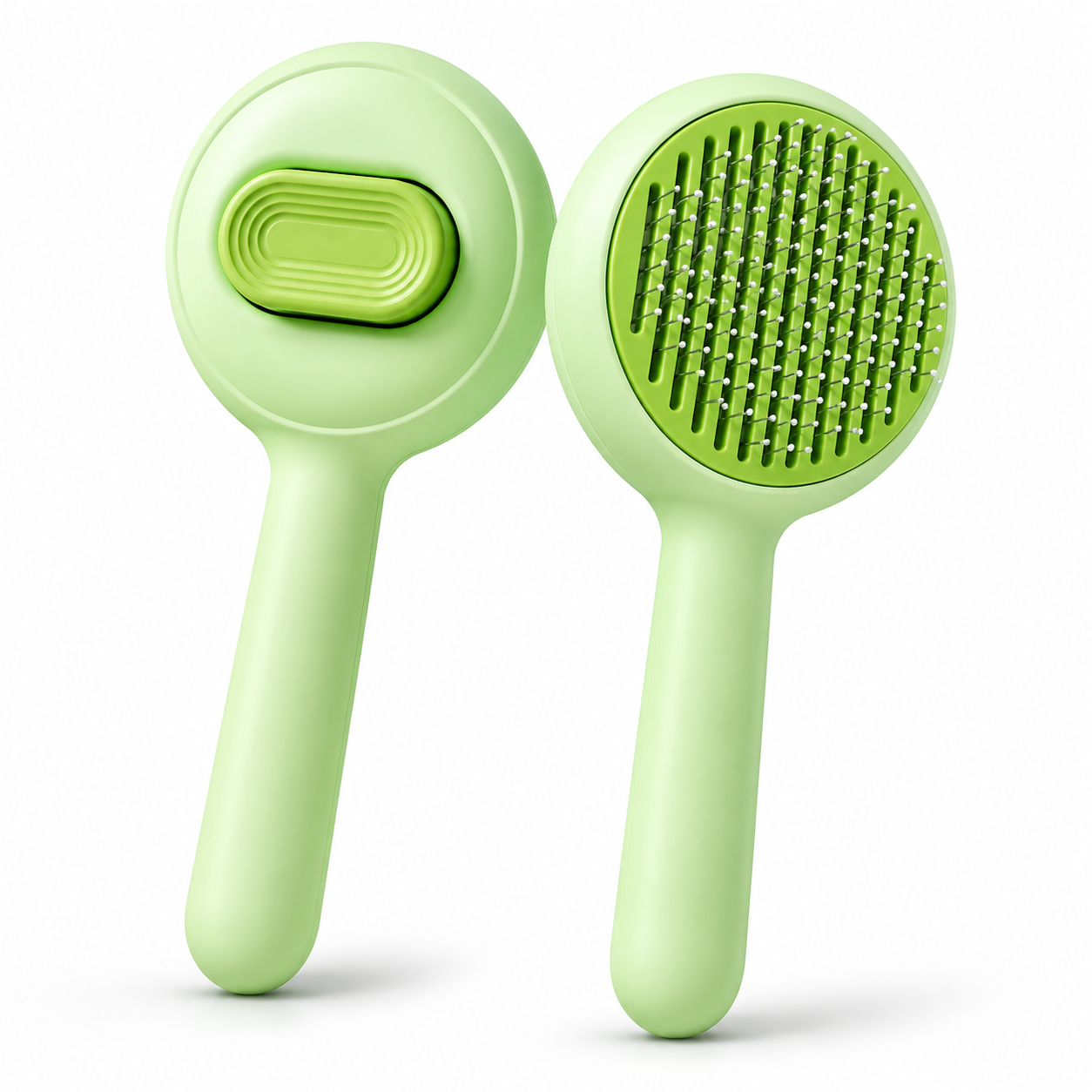 Self-Cleaning Pet Grooming Brush with One-Click Hair Removal for Cats and Small Dogs - Green