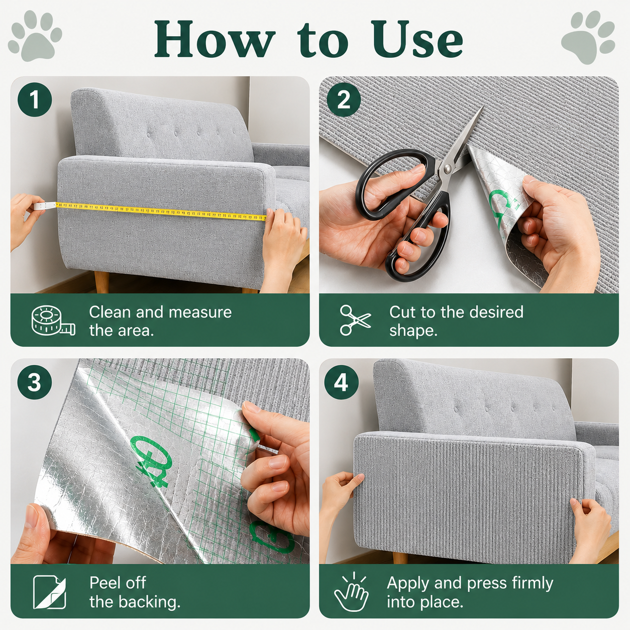 Trimmable Cat Scratch Mat Self Adhesive Furniture Protector Pad - Light Grey