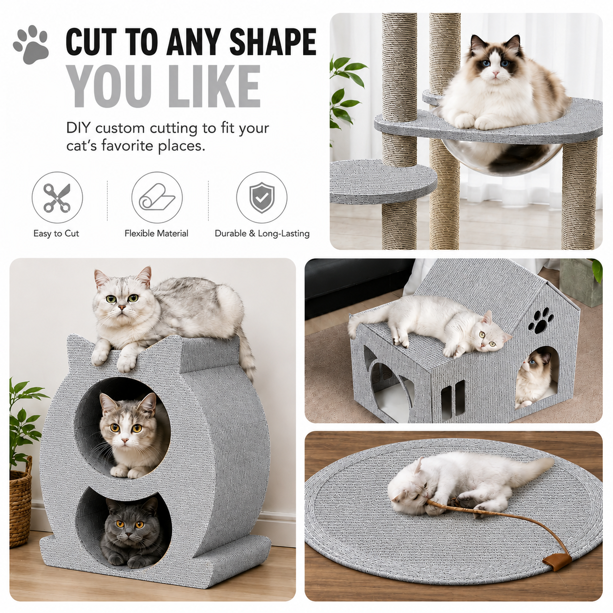 Trimmable Cat Scratch Mat Self Adhesive Furniture Protector Pad - Light Grey