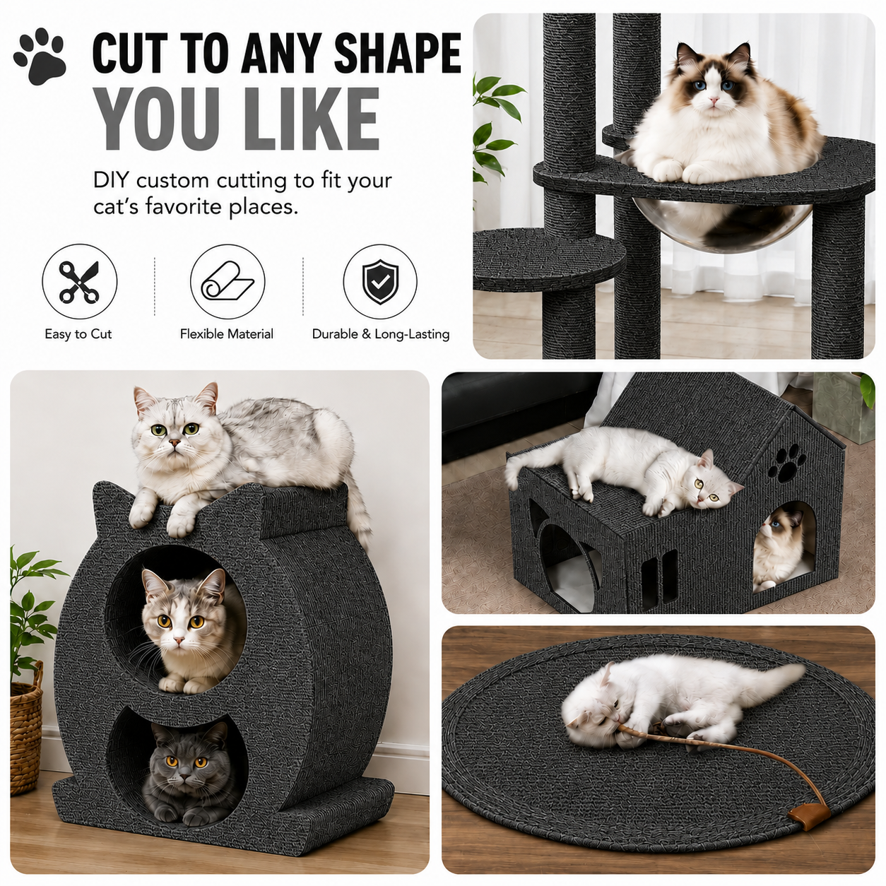 Cat Scratching Mat Self Adhesive Carpet Protector for Sofa Walls - Dark Grey