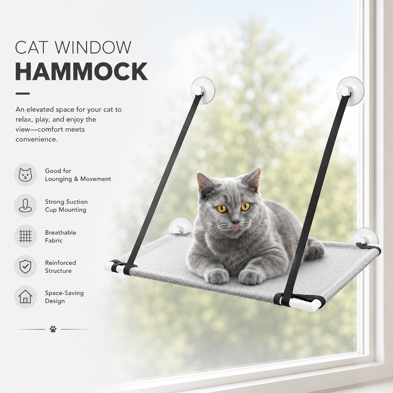 Cat Window Hammock Hanging Bed Suction Cup Mount Indoor Pet Seat - Light Grey