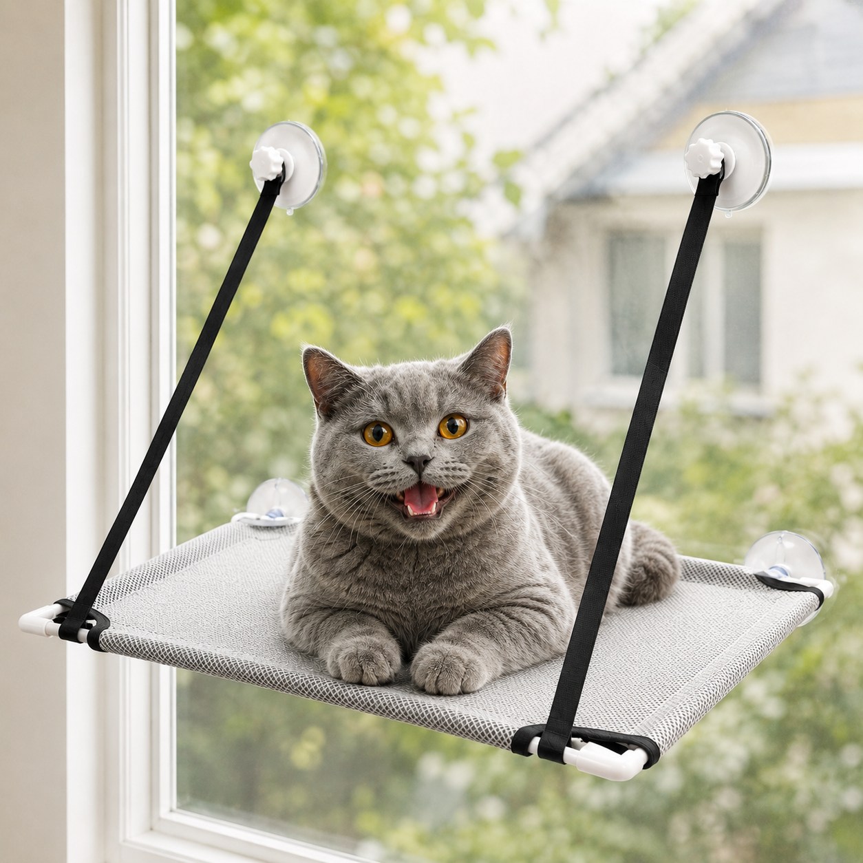 Cat Window Hammock Hanging Bed Suction Cup Mount Indoor Pet Seat - Light Grey