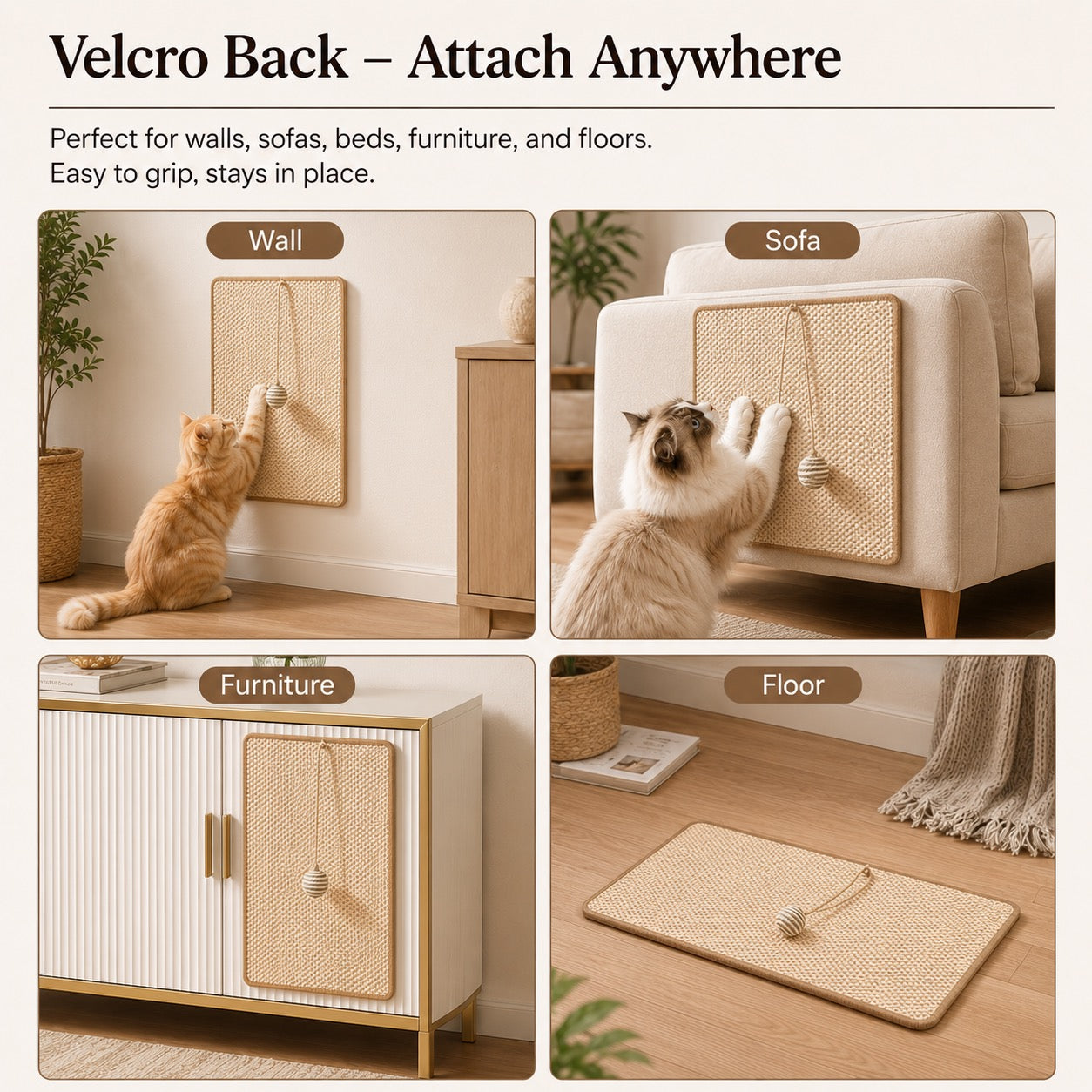 Cat Sisal Scratching Pad Anti Scratch Furniture Protector Mat With Ball 50x90cm