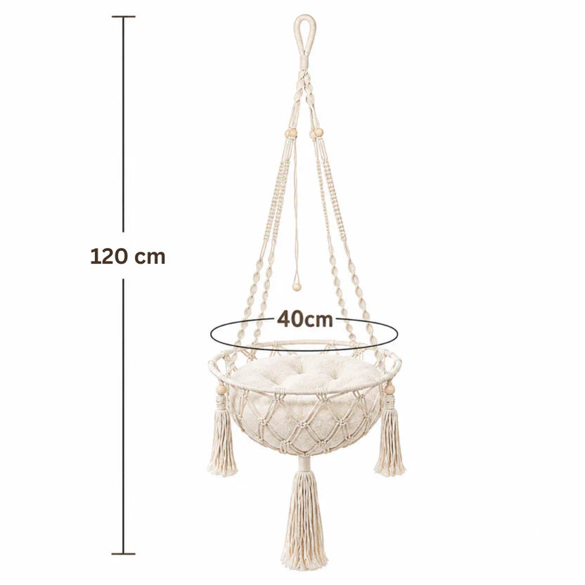 Hand Woven Cat Hanging Hammock Indoor Pet Basket with Cushion