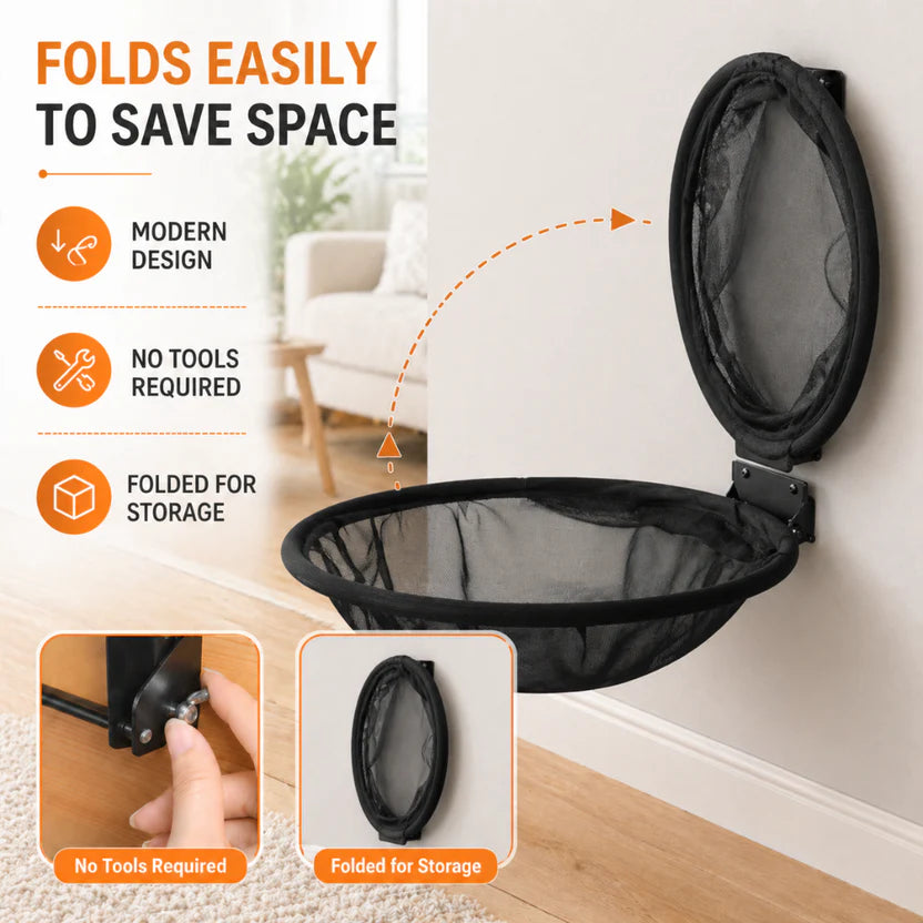 Wall Mounted Cat Hammock Perch Foldable Indoor Metal Frame Shelf - Black