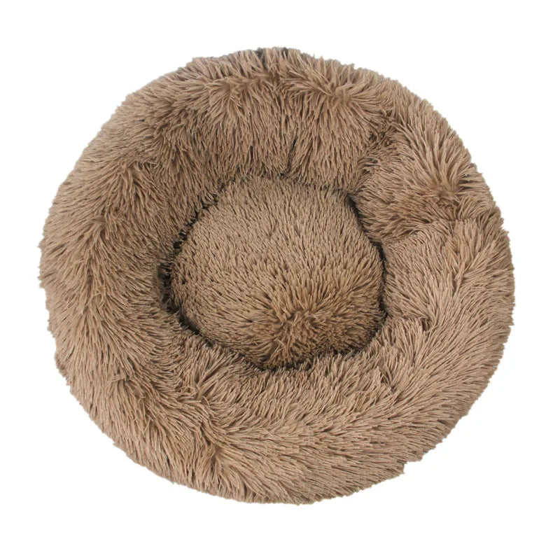 Ultra Soft Round Pet Washable Plush Cushion Bed for Dogs and Cats - Khaki