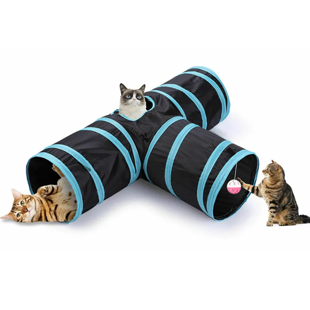 Pet Play Tunnel T Shape Foldable Cat Activity Tunnel for Cats Kittens and Small Pets