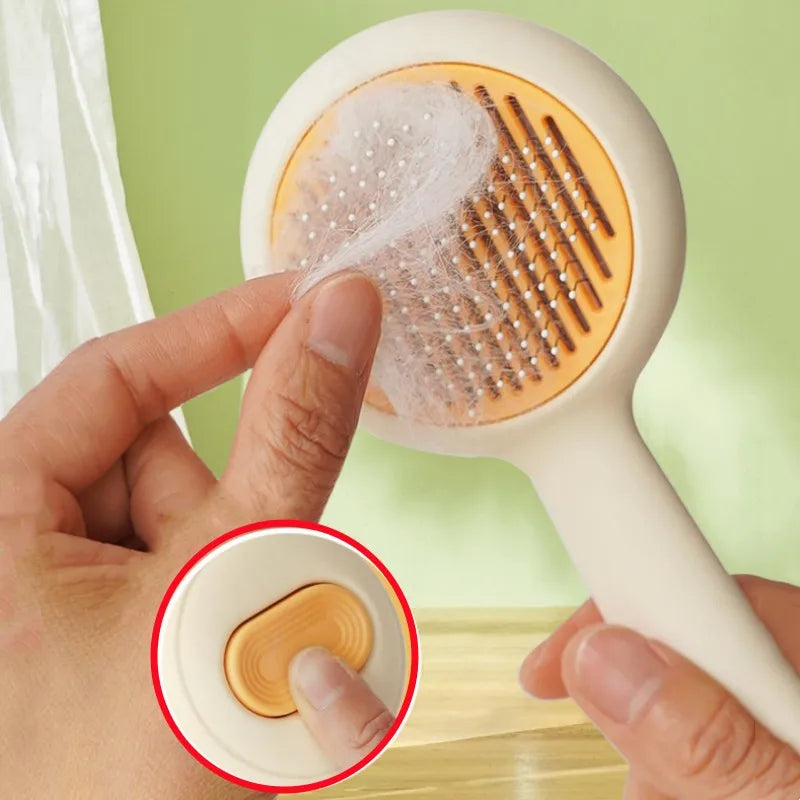 Adjustable Self-Cleaning Pet Hair Remover Brush for Cats and Small Dogs - Orange