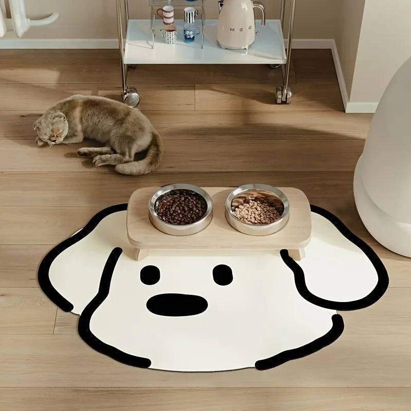 Water Absorbent Pet Floor Mat with Non Slip Base Cartoon Dog and Cat Dining Mat