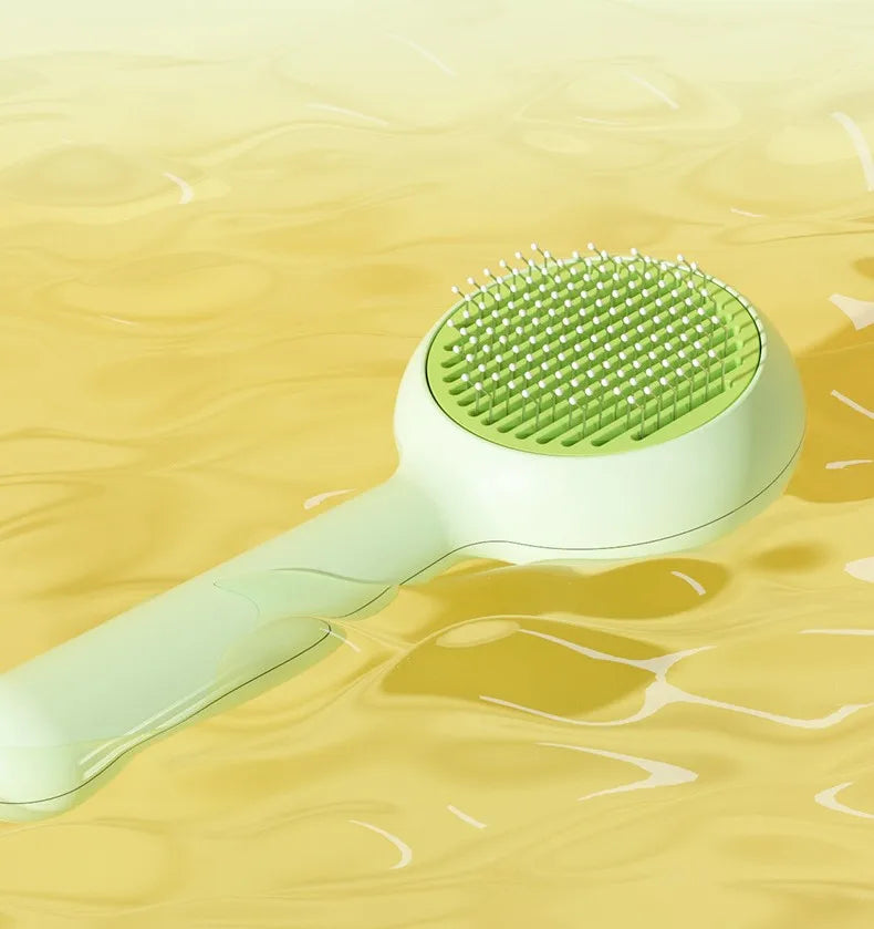 Self-Cleaning Pet Grooming Brush with One-Click Hair Removal for Cats and Small Dogs - Green