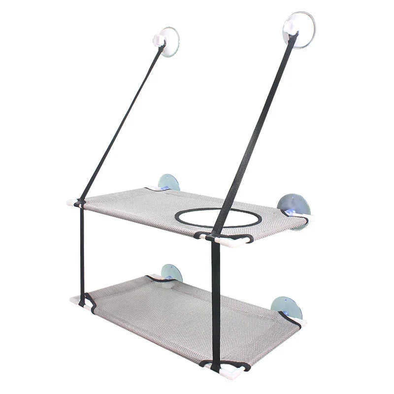 Double Layer Cat Window Hammock Bed Suction Cup Hanging Pet Window Seat - Light Grey