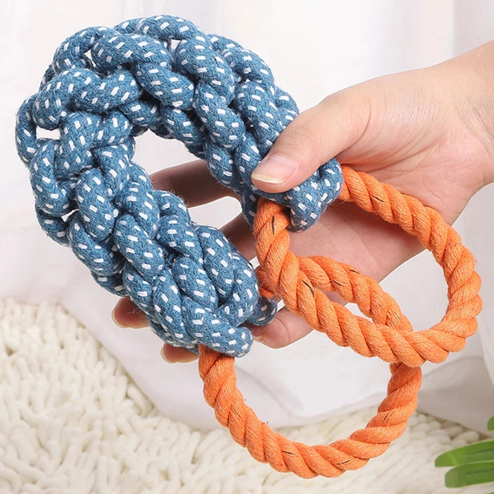 Heavy Duty Double Ring Rope Dog Toy Bite Resistant Tug and Chew Toy for Dogs - Blue