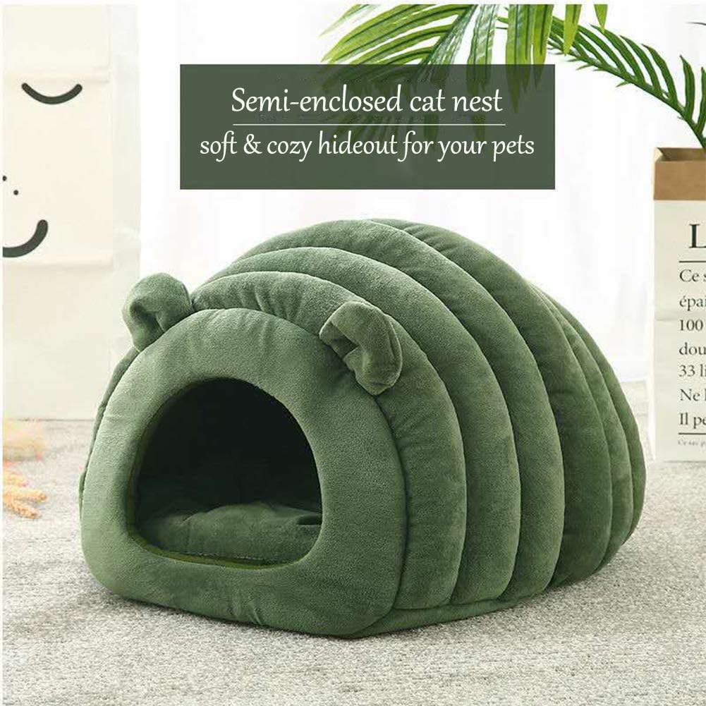 Green Cat Bed Cave - Cozy Pet House for Cats - Soft Kitten Sleeping Bed