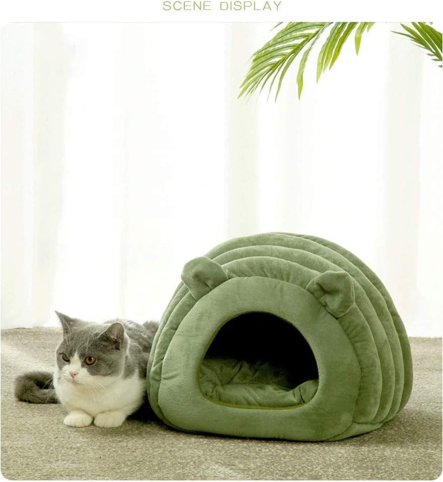 Green Cat Bed Cave - Cozy Pet House for Cats - Soft Kitten Sleeping Bed