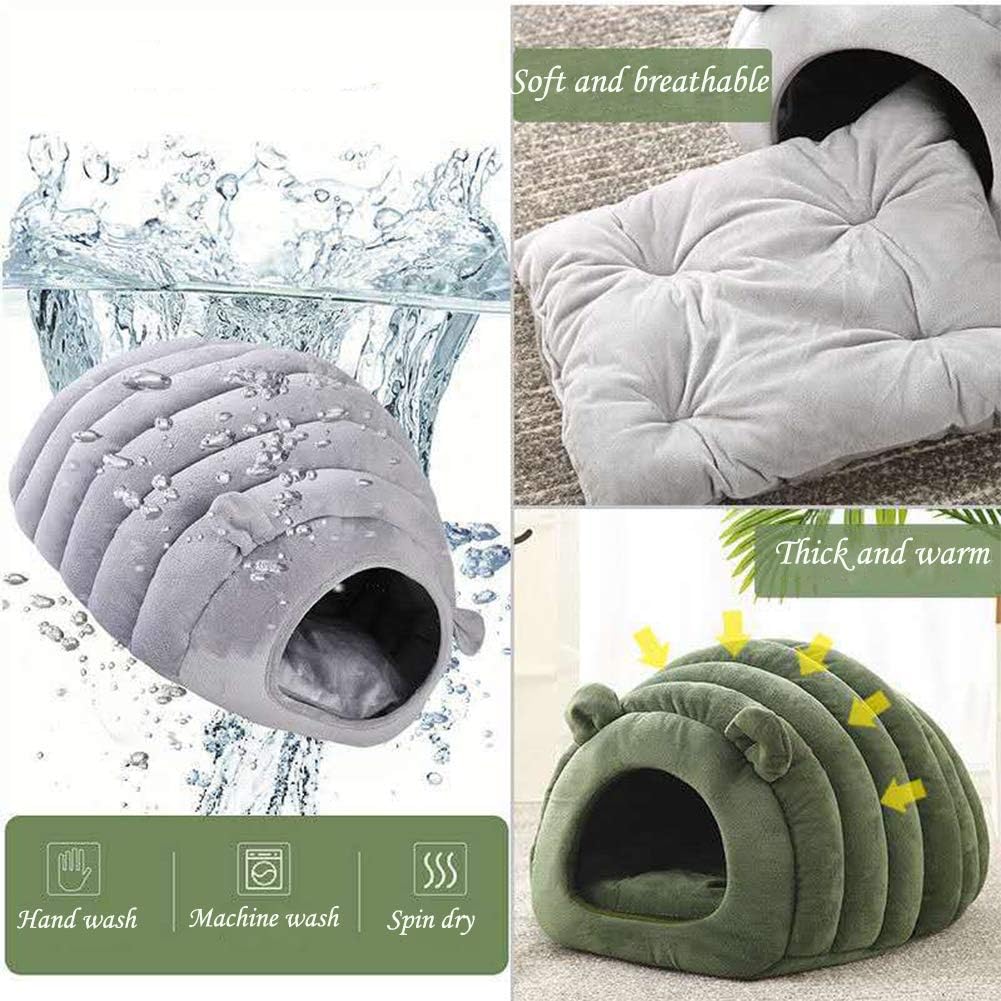 Green Cat Bed Cave - Cozy Pet House for Cats - Soft Kitten Sleeping Bed