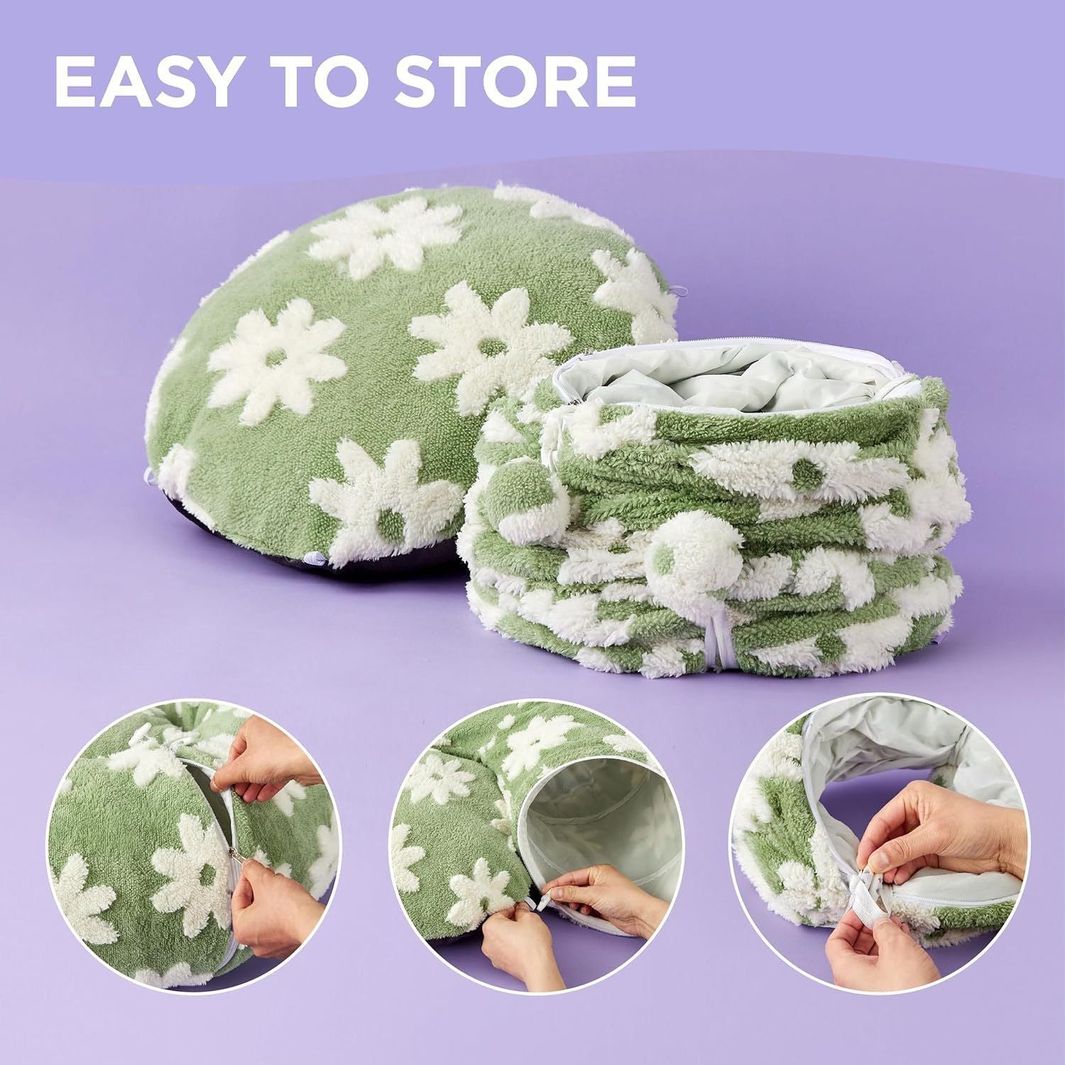 2-in-1 Plush Donut Cat Tunnel Bed, Checkered Pattern Pet Cave with Interactive Hanging Ball, Non-Slip Bottom, Foldable Design for Indoor Cats and Kittens (Green)