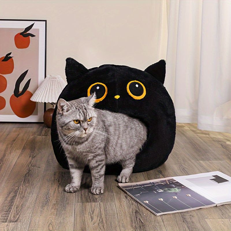 Black White cat bed, cat-shaped bed, cat furniture, cat hideaway, pet comfort, cat cave bed, cozy cat bed, cute cat bed, Australian pet products, cat