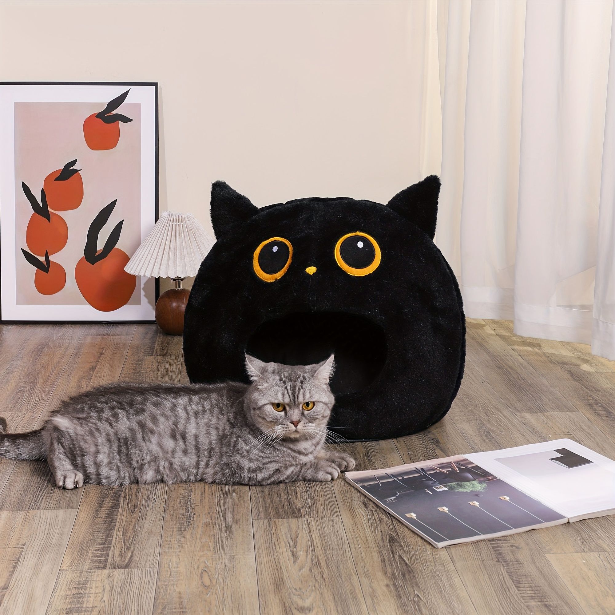 Black White cat bed, cat-shaped bed, cat furniture, cat hideaway, pet comfort, cat cave bed, cozy cat bed, cute cat bed, Australian pet products, cat