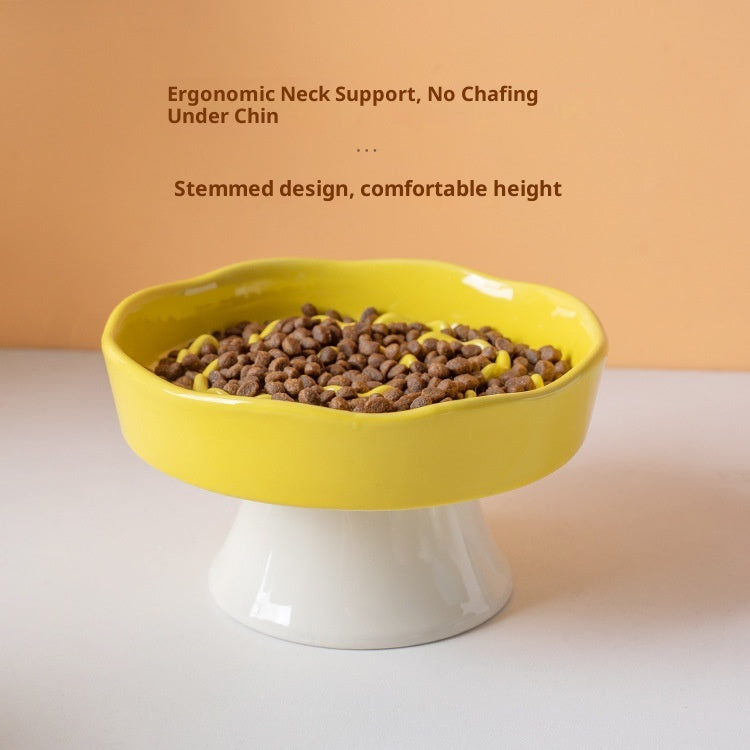 Blue Ceramic Elevated Slow Feeder Bowl Raised Pet Dish 310ml Anti-Vomit Puzzle Design for Cats and Small Dogs Healthy Digestion Sturdy Base
